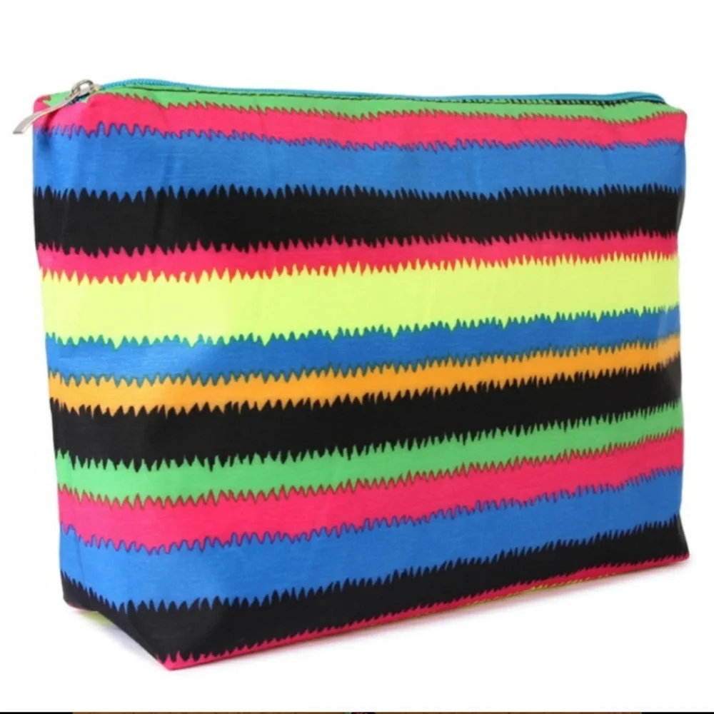 Two bag beach tote set blue/multi striped mesh